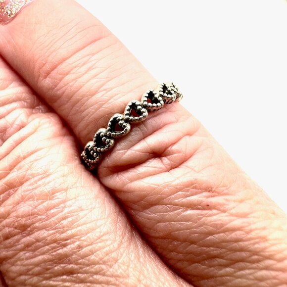 Pandora Band of Hearts Ring Sterling Silver Size 5.25 - Picture 1 of 5